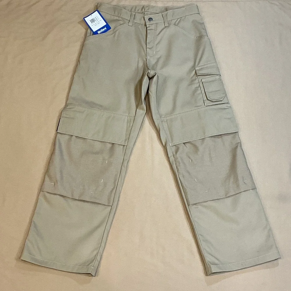Skillers Workwear Khaki Cargo Snap Pockets Brown Knee Pad Slots Size‎ 30/28 NWT